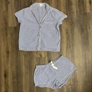 J crew linen Blue and white striped pajama set